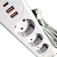 Купить оптом Удлинитель с заземлением 5 м, 3 розетки, 2 USB порта, Type C, "MAXIMUM" МХ 12493 (2586) Удлинитель с заземлением 5 м, 3 розетки, 2 USB порта, Type C, "MAXIMUM" МХ 12493 (2586) оптом
