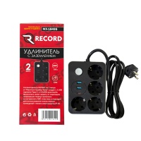 Купить оптом Удлинитель с заземлением 2 м, 3 Евро розетки, 2 USB порта, Type C, "RECORD" MX 18495 Удлинитель с заземлением 2 м, 3 Евро розетки, 2 USB порта, Type C, "RECORD" MX 18495 оптом