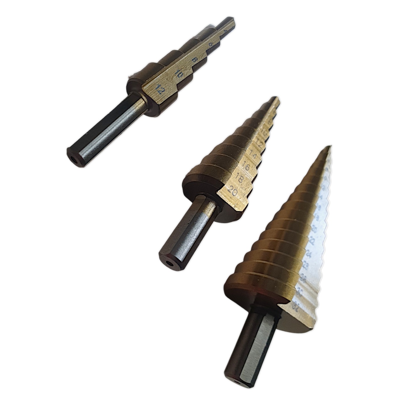 Купить оптом Набор сверл ступенчатых по металлу 4-12мм, 4-20мм , 4-32мм (2079) Набор сверл ступенчатых по металлу 4-12мм, 4-20мм , 4-32мм (2079) оптом